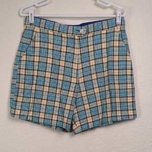 True Y2K Tommy Womens Shorts Size 12 Blue Yellow Plaid High Rise 100% Cotton 90s